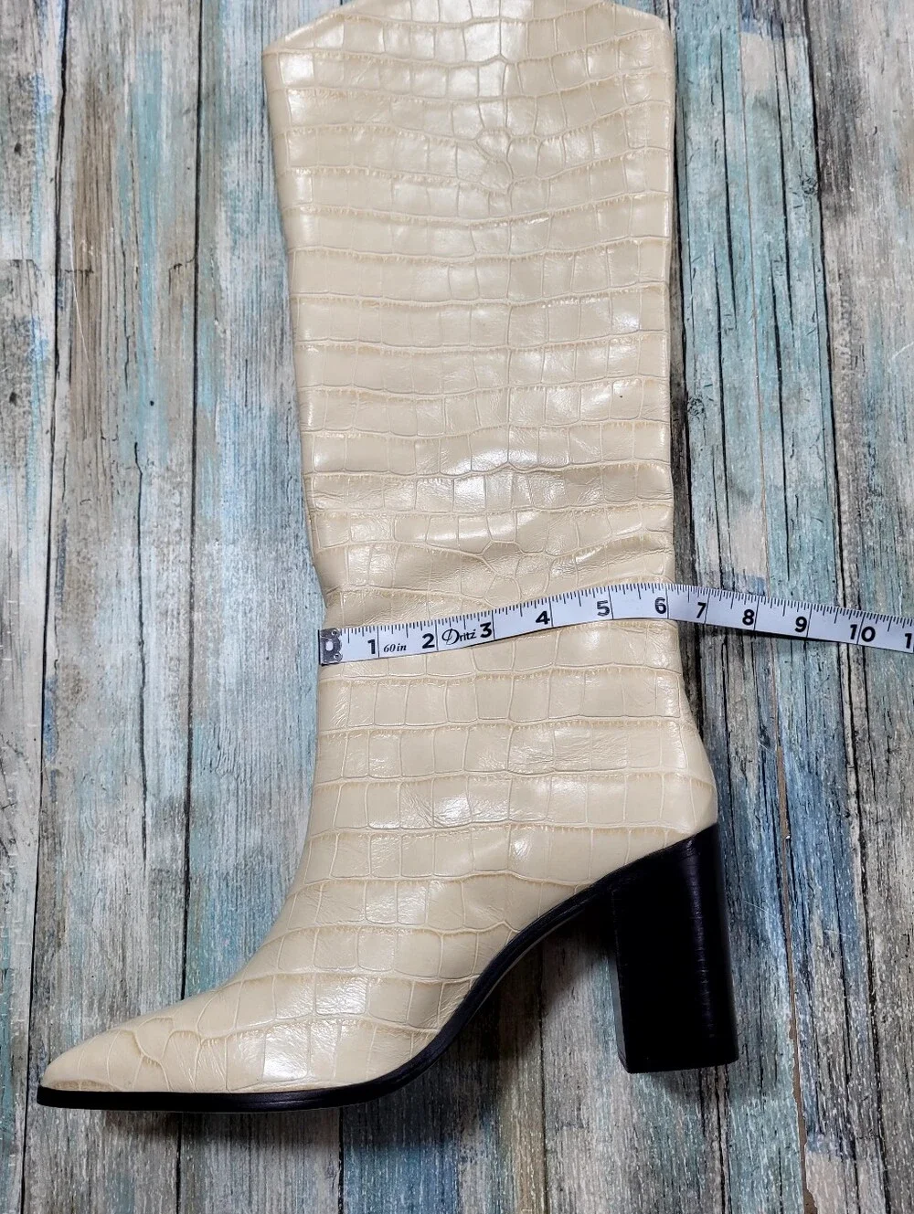 SCHUTZ Cream Croc-Embossed Over-the-Knee Boots